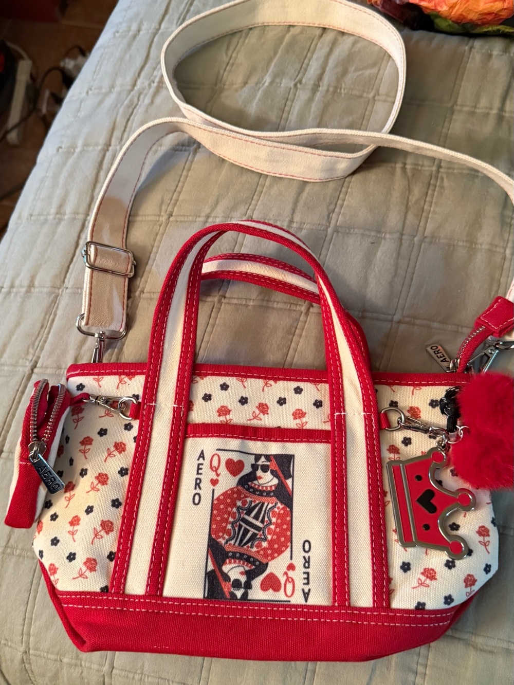 Aeropostale Cream and Red Queen of Hearts Mini Tote